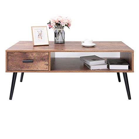 Iwell Mid Century Coffee Table With Drawer And Storage Shelf