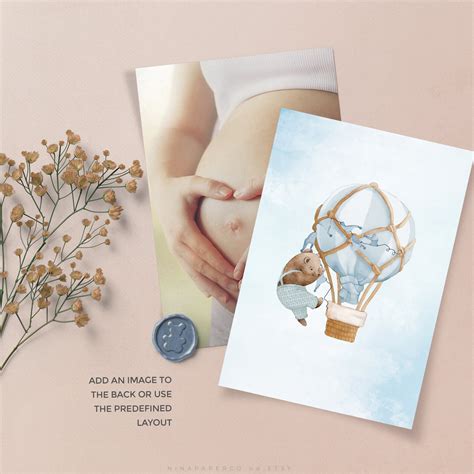 Bear Hot Air Balloon Baby Shower Invitation Set We Can Bearly Wait Boy Baby Bear Invite