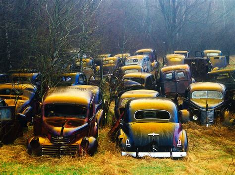 Abandoned Old cars at the Milford junkyard. Photo by Ken Fallu. Source ...