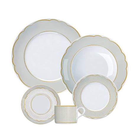 Aparelho de Jantar 30 Peças Em Porcelana Royal Off White Ouro Germer