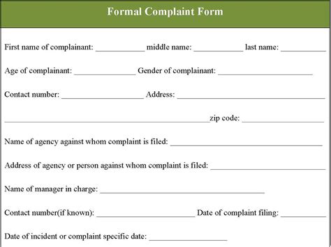 formal complaint form editable  forms
