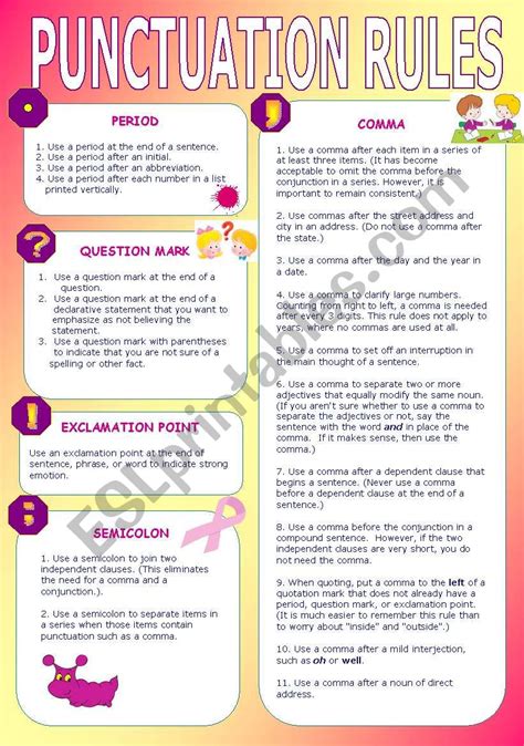 Basic Punctuation Rules Chart Printable