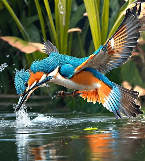 Premium Ai Image A Kingfisher Hunting Fishes