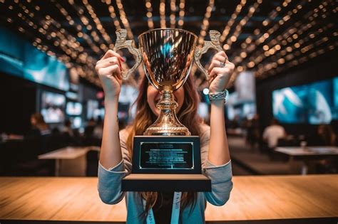 Premium Photo Caucasian Woman Celebrating Winning First Place In