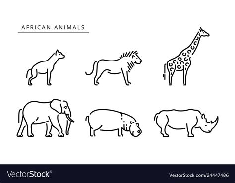 African savanna animals set outline Royalty Free Vector