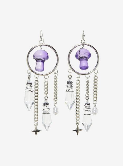 Purple Mushroom Crystal Drop Earrings Hot Topic