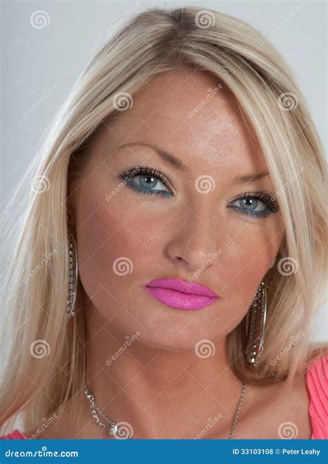 Pink Lipstick Blue Eyes And Blonde Hair Stock Photo Image Of Girl