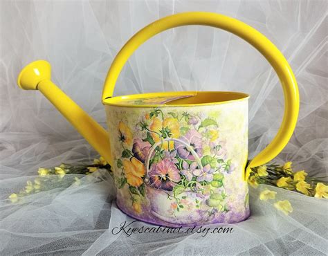 Decoupage Watering Can Pansy Flowers Basket Metal Etsy