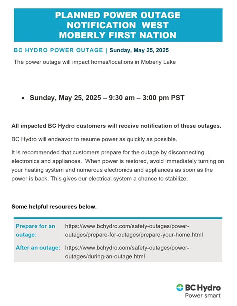 Scheduled Power Outage - West Moberly First Nations