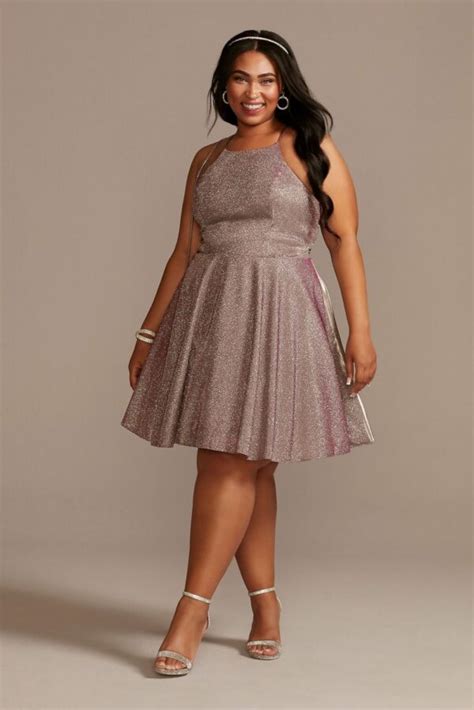 Plus Size Metallic Mini Dress With Lace Back D24ny2113w Onedaybride