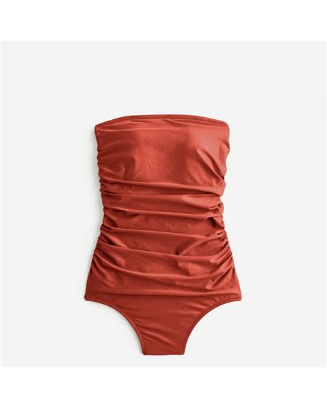 J Crew Synthetic Ruched Bandeau One Piece In Leopard Print In Red Lyst