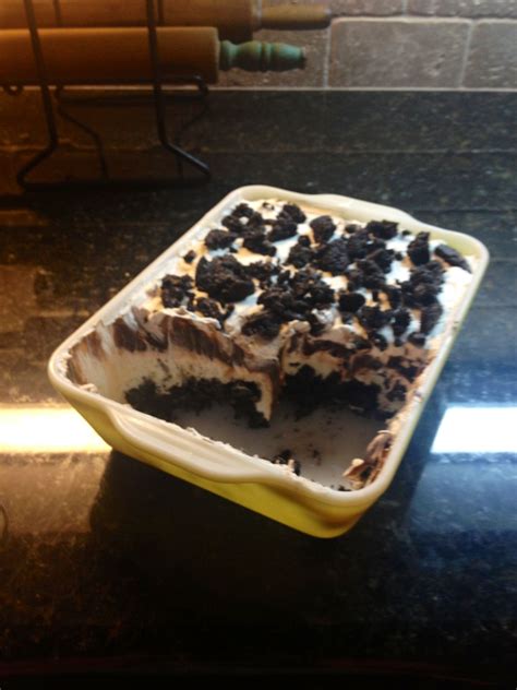 Oreo Dessert Line Pyrex Dish With Crumbled Oreos Mixed In Butter To Soften The Next Layer Is 8