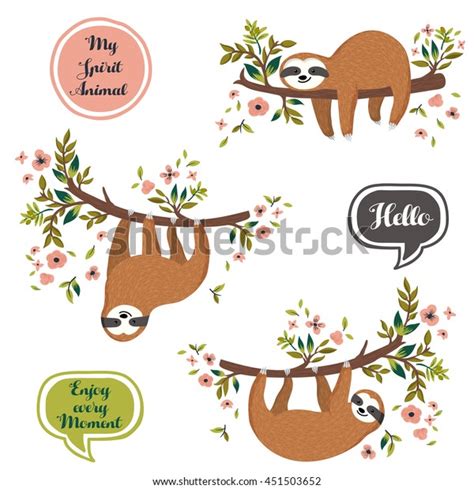 Vector Set Cute Sloths Hanging Lying Stock Vector Royalty Free