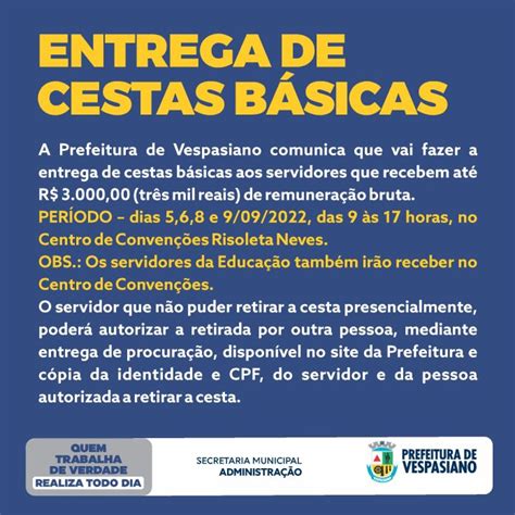 Entrega De Cestas B Sicas Prefeitura Municipal De Vespasiano