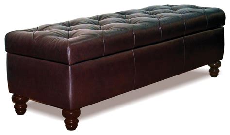 Chesterfield Storage Bench Button Tufted Ottoman In Espresso Genuine