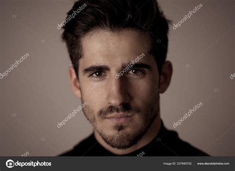 Portrait Young Handsome Manly Man Looking Sexy Sensual Beautiful Dark