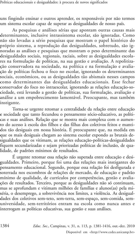 Pol Ticas Educacionais E Desigualdades Procura De Novos Significados