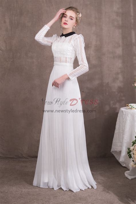 Womens White Lace Prom Dresses With Long Sleeves Np 0425