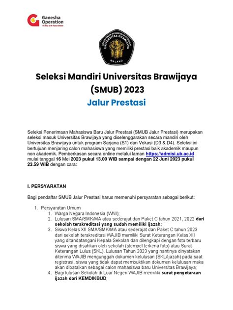 Seleksi Mandiri Universitas Brawijaya Smub 2023 Jalur Prestasi Pdf