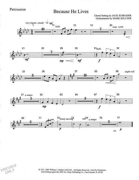 Because He Lives Percussion By Mark Kellner Sheet Music For Choir