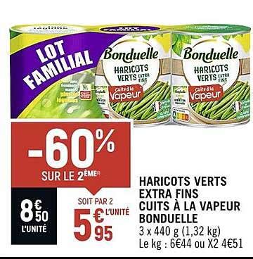 Promo Haricots Verts Extra Fins Cuits à La Vapeur Bonduelle chez Spar