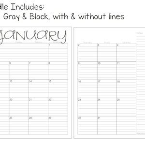 2025 Lined Unlined 2 Page Monthly Calendars 8 5x11 Jan Dec PDF