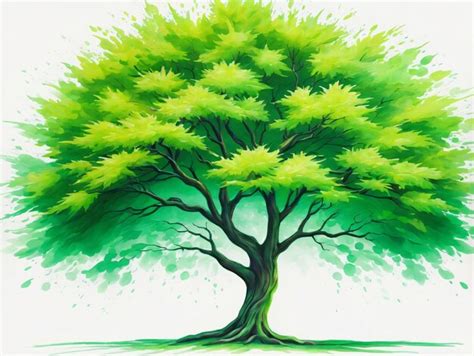 Premium Photo | A Painting Of A Green Tree On A White Background