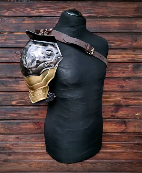 Fantasy Warrior Shoulder Armor Blackened And Golden Shoulder Etsy