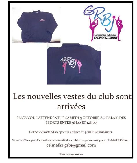 Nouvelles Vestes Du Club Grbj Gymnastique Rythmique Bourgoin Jallieu