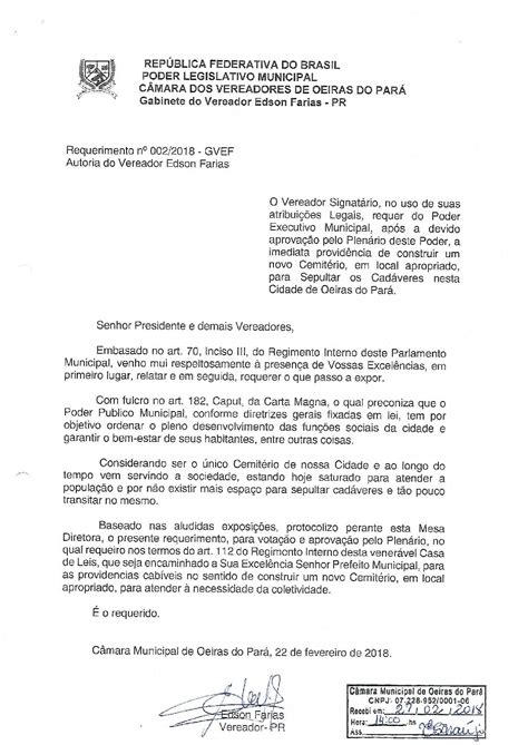 REQUERIMENTO N 002 2018 Câmara Municipal de Oeiras do Pará