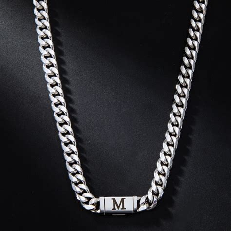 Mm Miami Initial Letter Stainless Steel Cuban Link Chain