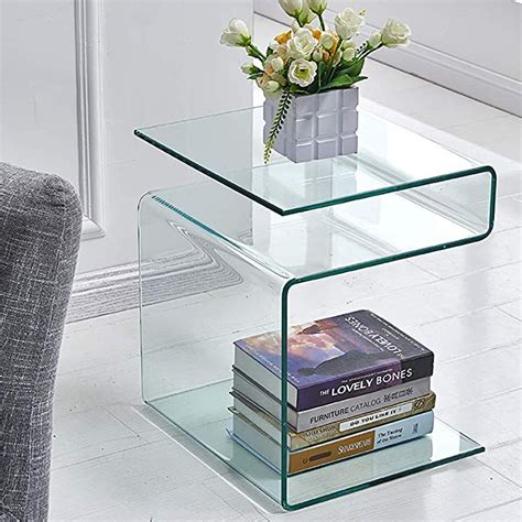 Fenghua Glass Home Clear Tempered Glass Side Table Small End Table For Living Room Nightstand