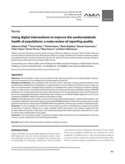 Pdf Using Digital Interventions To Improve The Cardiometabolic Health Of Populations Ameta