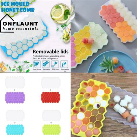 Onflaunt Silicone Honeycomb Ice Cube Tray Cubes With Removable Lids