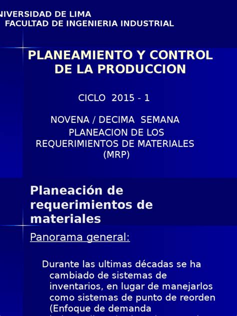 Pcp Semana 9 Y 10 Mrp Pdf Planificación De Recursos Empresariales Sap Se