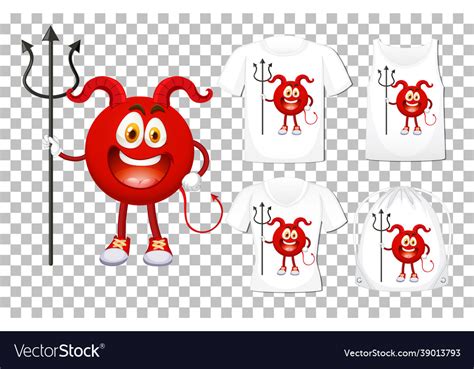 Set Red Devil Cartoon Character On Different Vector Image