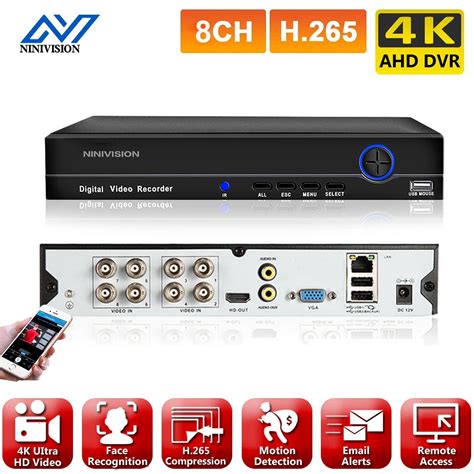 NINIVISION 8CH 4K AHD DVR AI H 265 híbrido 8 megapíxel NVR grabadora de