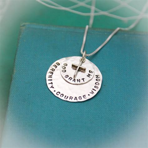 Serenity Prayer Pendant Necklace In Sterling Silver With Cross Etsy