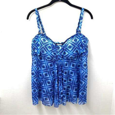 Croft And Barrow Swim Croft Barrow Blue Printed Tankini Swim Top 6w