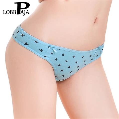 Lobbpaja Lot 6 Pcs Women Thongs G Strings Cotton Stars Printed Sexy Woman Underwear Panties