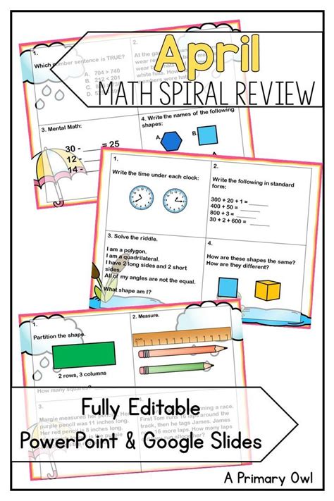 April Daily Math Spiral Review 2nd Grade Editable Google Slides Power