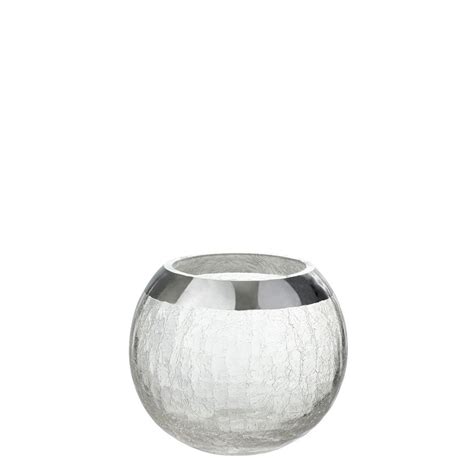 Bougeoir Boule Craquele Verre Transparent Argent Medium J Line