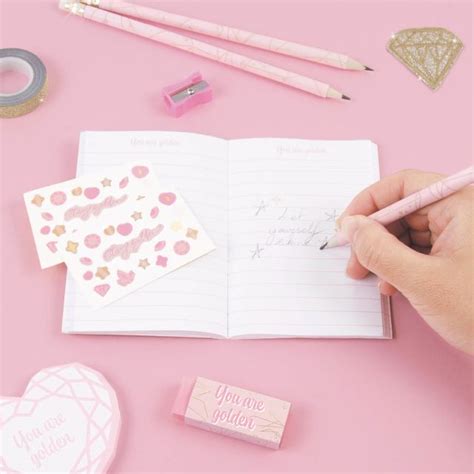 3c4g Pink And Gold Deluxe Stationery Set