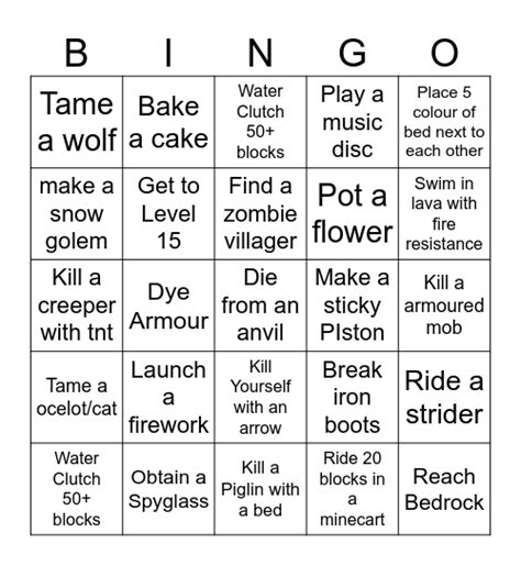 Minecraft Bingo Card