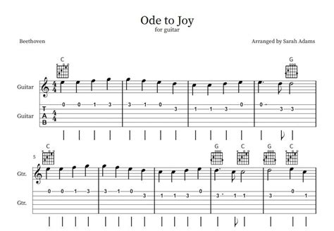 Ode To Joy Easy Guitar Tab Etsy