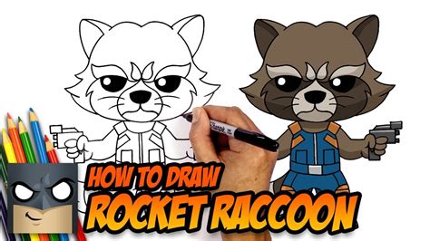 How To Draw Rocket Raccoon Guardians Of The Galaxy Youtube