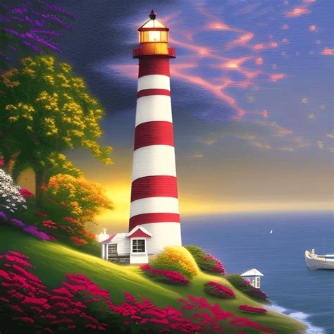 Lighthouse In Thomas Kinkade Style · Creative Fabrica