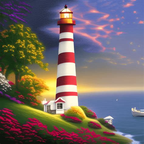 Lighthouse in Thomas Kinkade Style · Creative Fabrica