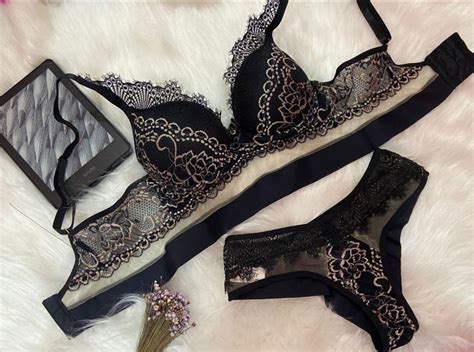 Conjunto De Lingerie Renda E Tule Preto E Nude Maria Helena