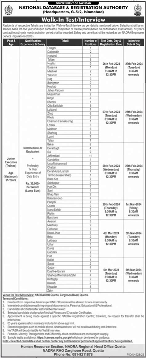 Test And Interview For Jobs At Nadra Job Advertisement Pakistan